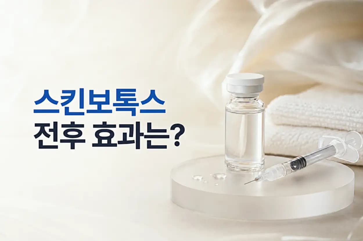 톡신 바이알과 가는 주사기 컷을 담은 스킨보톡스 전후 썸네일