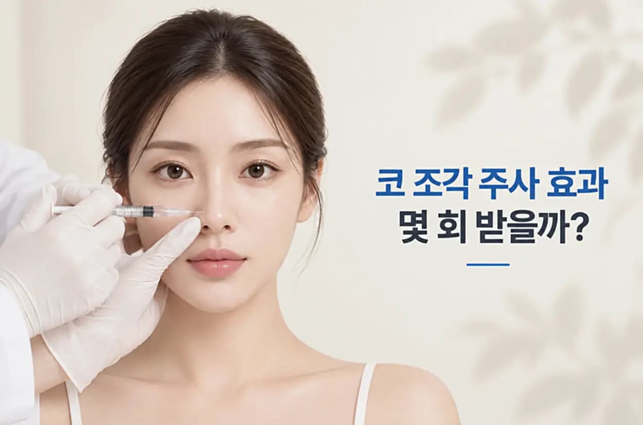 코 조각 주사 효과와 권장 횟수를 알아보기 위해 여성의 코끝과 콧볼 주변에 주사 시술을 진행하는 모습을 담은 썸네일 이미지